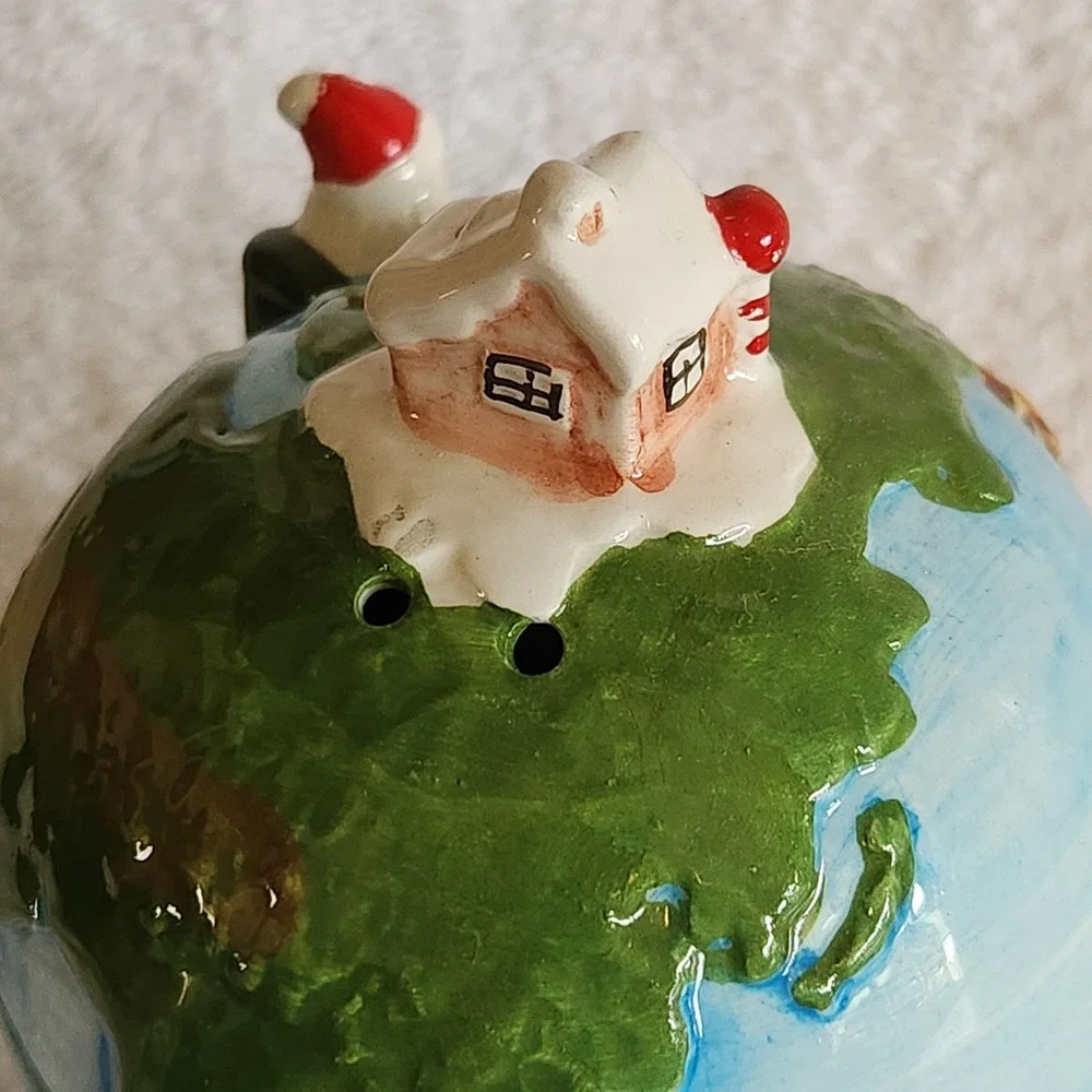 OCI Christmas Globe Santa Sleigh Reindeer Ceramic Salt & Pepper Shakers Set